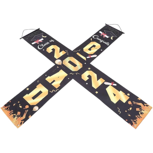 Graduation Party Door Couplets Congrats Grad Decor Rectangular Black 180X30CM Decoration 1 Pair