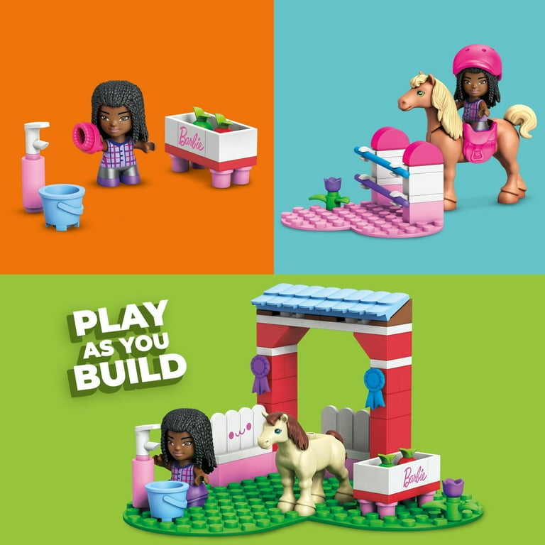 MEGA Barbie Building Toy Kit Horse Jumping with 1 Micro Doll and