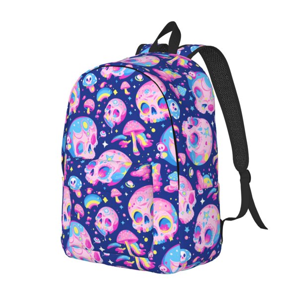 Easygdp colorful Skull mushroom rainbow Mochila de Lona Resistente para Laptop, Compatible con Laptops de 15 a 17 pulgadas, Ideal para Escuela, Trabajo y Viajes-Medium