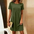 thumbnail image 6 of Noric Women's Summer Casual Short Sleeve Dress Solid Color Crew Neck Pleated Beach Vacation T-Shirt Dresses, 6 of 7