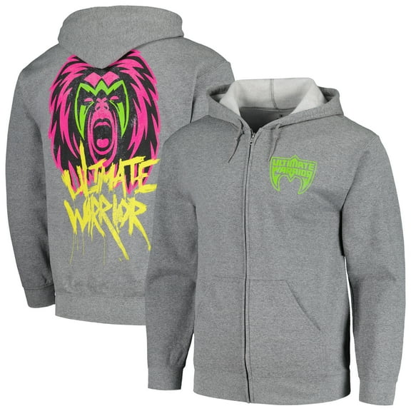 Men's Ripple Junction Heather Gray The Ultimate Warrior Mask Fleece Full-Zip Hoodie