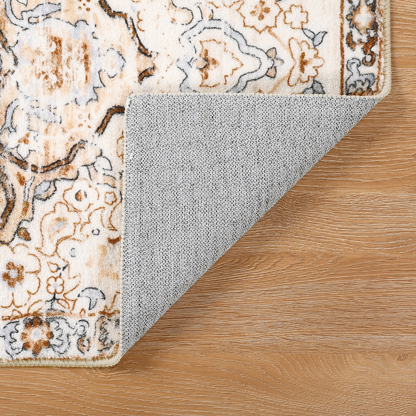 MeyJey Boho Indoor Hallway Runner Rug 2'x8', Oriental Non Slip Machine Washable Area Rug Distressed Vintage Floor Carpet for Bedroom Kitchen Dinning/Living/Laundry Room, Cream/Orange