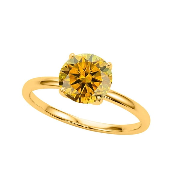 Mauli Jewels Women's 2.00 Ctw Yellow Round Moissanite Solitaire Ring in 10K White, Rose, and Yellow Gold