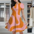 thumbnail image 2 of Abstract Pink Orange Wavy Lines Women's Classic Swing Skater Dress Casual Work Party Cocktail Dresses, 2 of 6