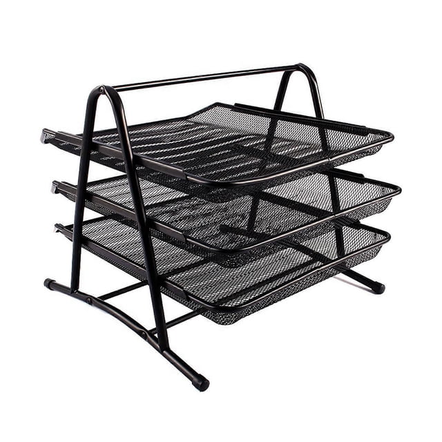 Desktop Sorter for Documents, Papers, Letters, Metal Mesh Trays, Organizer Holder, Black