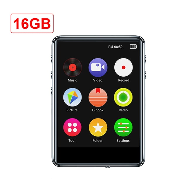 Reproductor de MP3 Bluetooth con pantalla de 2,4 pulgadas, reproductor de música, reproductor sin pérdidas de metal táctil completo, compatible con libro electrónico, plateado, 16G Sweethay EL2805-04B