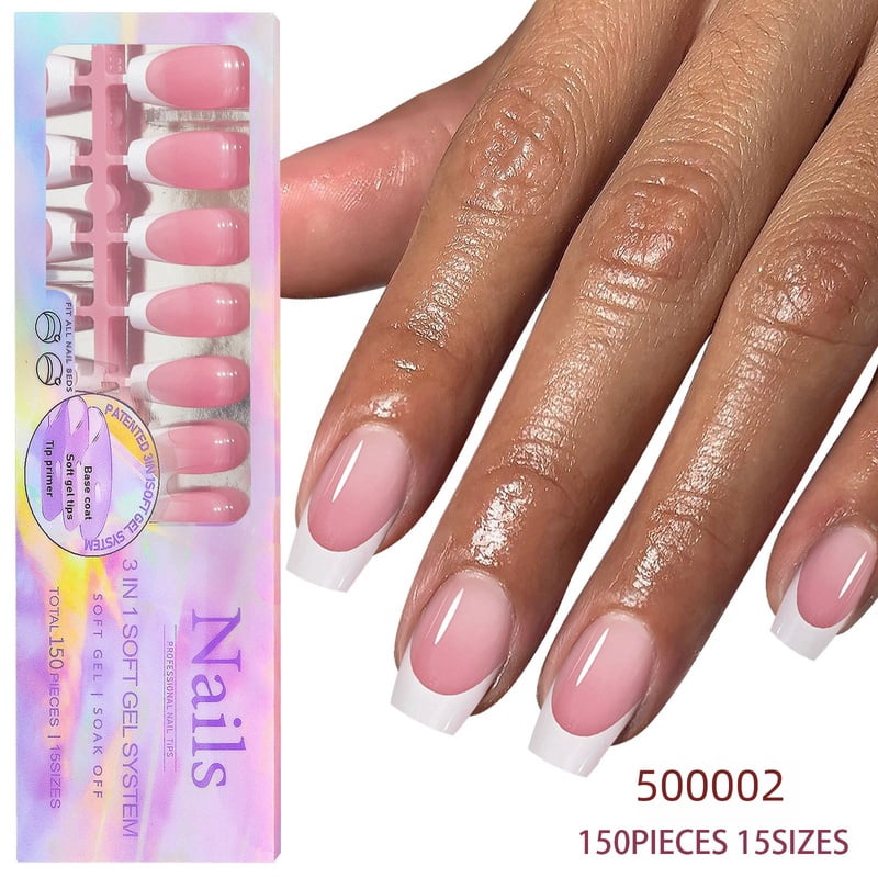 150PCS French tip press on nails short almond  Fake Nail Patch Removable Wear Reusable Full Cover Nail Patch long coffin