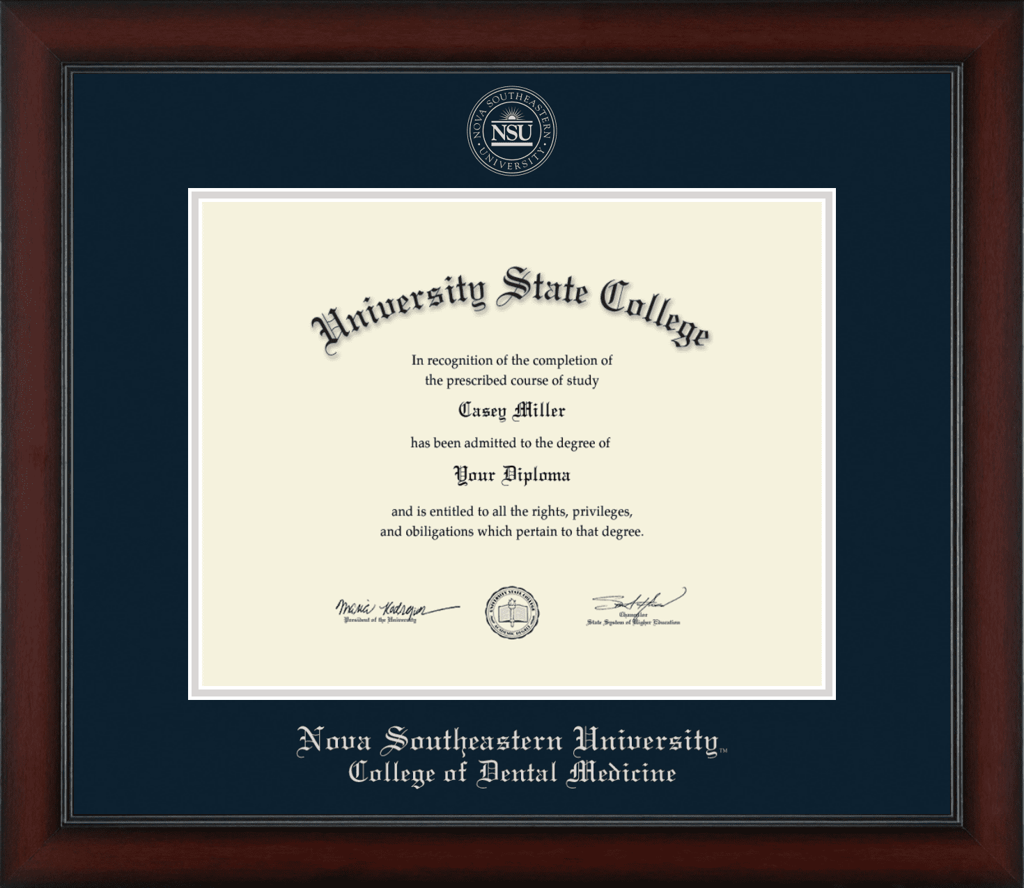 20 x 20 Sculpted Foil Seal & Name Graduation Diploma Frame Matte Mahogany Signature Announcements Nova-Southeastern-University Undergraduate