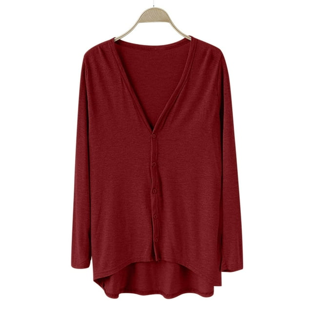 IMENGL cardigan long pour Femmes à Col en v, devant Court, derrière, Rouge Taille Unique, Taille Taille Unique