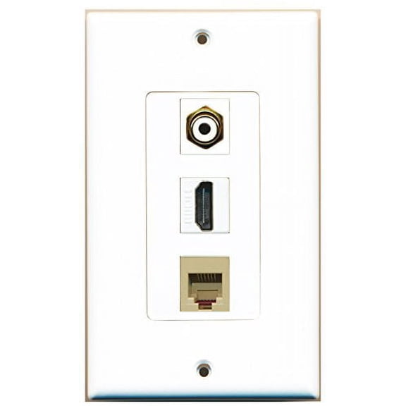 RiteAV - 1 Port HDMI and 1 Port RCA White and 1 Port Phone RJ11 RJ12 Beige Decorative Wall Plate
