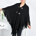 thumbnail image 3 of MSJUHEG Kimonos,Poncho Sweater Women,Cape Coat,Shawl Wraps,Wrap Cardigan,Cape Fringe Horn Buckle Irregular Double Fringe Cape Warm and Thick Navy A, 3 of 5