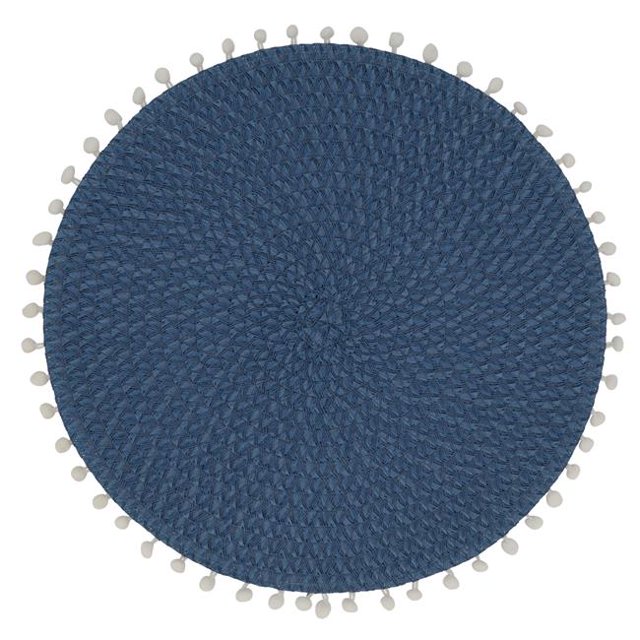 Saro Lifestyle 2802.NB15R Set de 4 Sets de Table Ronds 15 Po. Pompon, Bleu Marine
