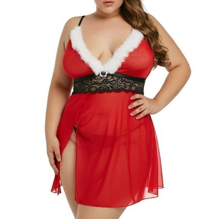 

Uerlsty Plus Size Women Sexy Fluffy Chemise Nightdress Christmas Babydoll Lingerie Set Pjs