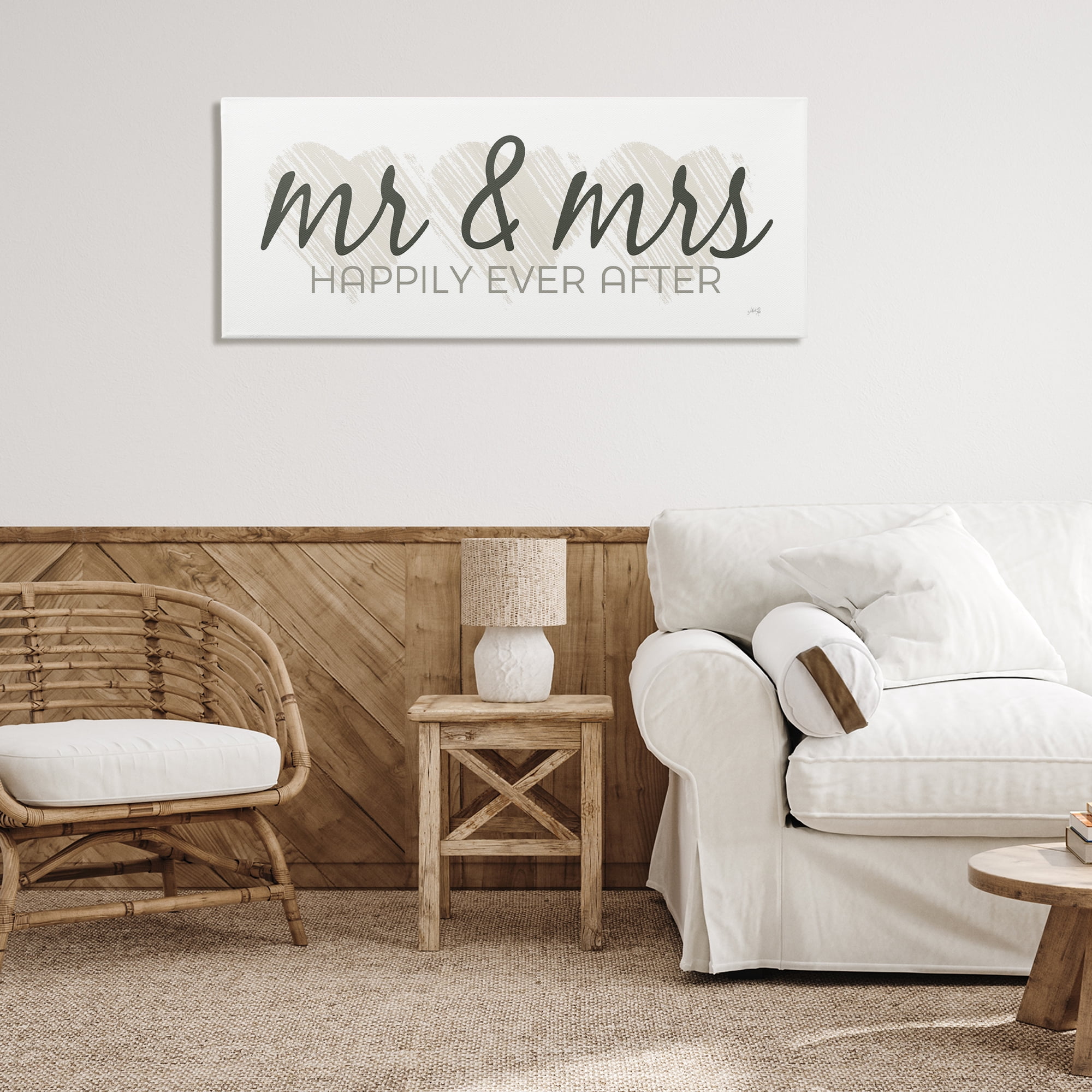 Stupell Industries Romantic Mr & Mrs Typography Painting Gallery Wrapped Canvas Art Print Wall Art, 48 x 20