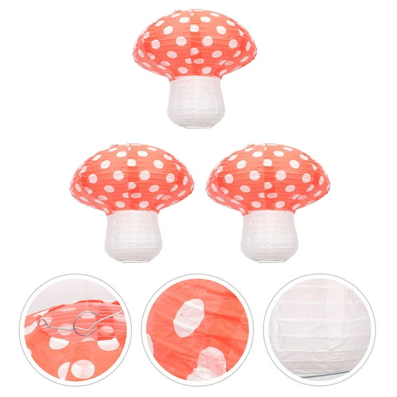 Raindrops Mushroom Shape Paper Lanterns for Decoration Red Color Party Scene Layout Decorative Helper 3 Pieces