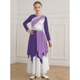 thumbnail image 5 of renvena Girls Metallic Liturgical Praise Dance Color Block Long Sleeve Asymmetrical Worship Dress Size 4-16 Lavender 14, 5 of 7