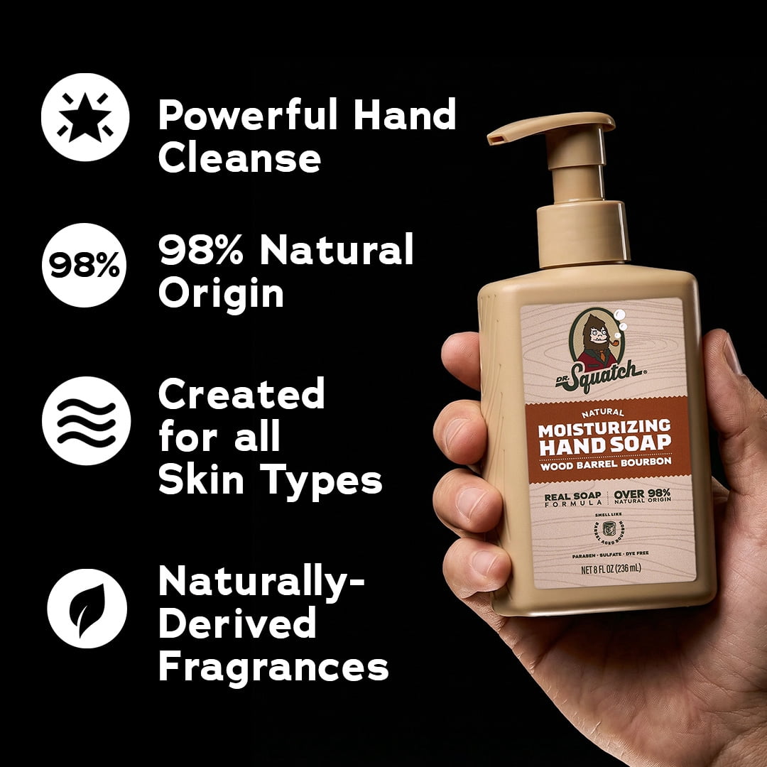 Dr. Squatch Liquid Hand Soap, Natural Moisturizing Hand Wash, Wood Barrel Bourbon, 8 fl oz