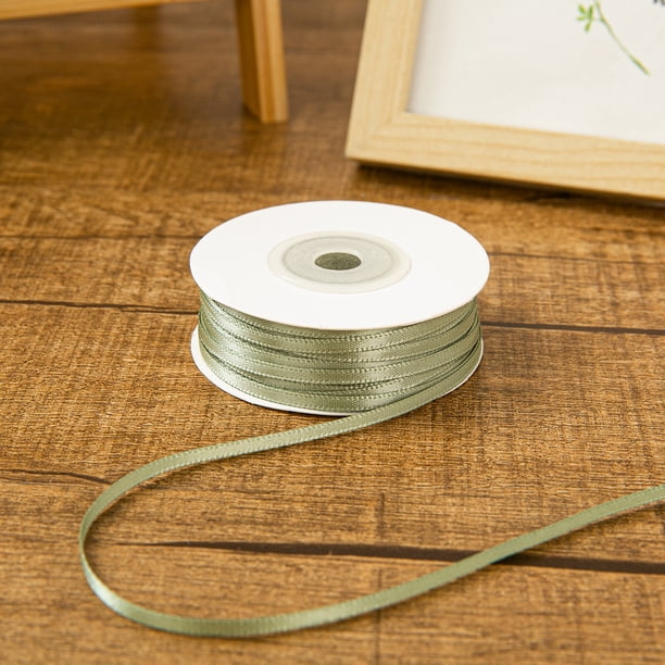 Nvzi Cinta de regalo, cinta fina de color verde claro, 2 rollos de 0,3 cm x 45,7 m (50 yardas) de poliéster, para envolver regalos y decorar ramos.