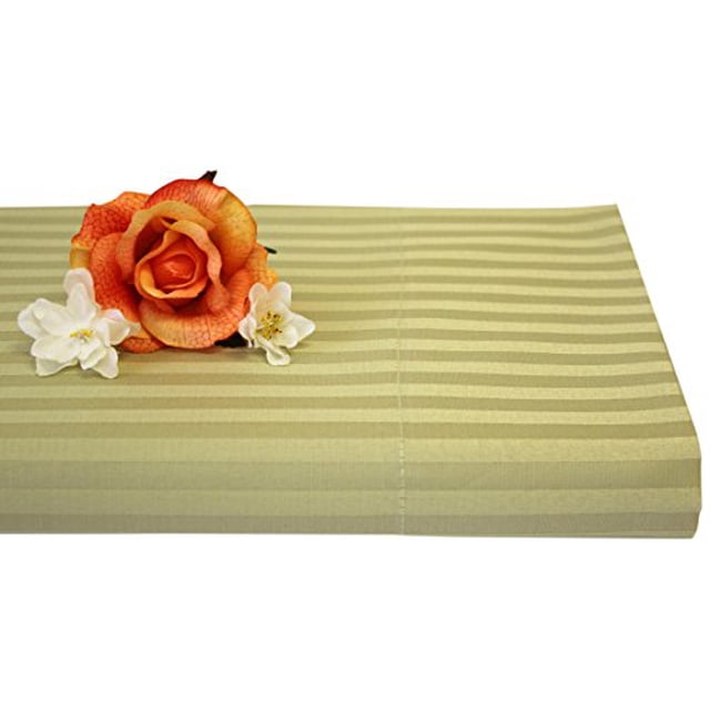 Perthshire Platinum Collection Ensemble de Draps en Satin de Coton Riche à Rayures 360 Fils avec Ourlet Uni, Extra Doux - Respirant
