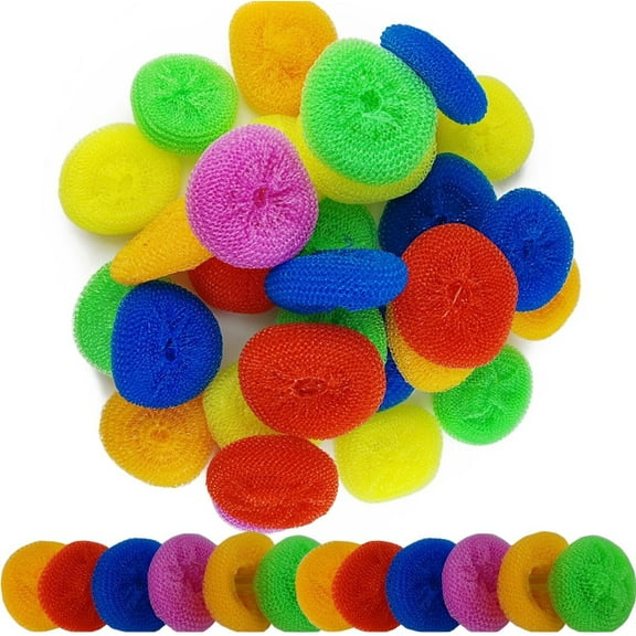 30 Pcs Plastic Mesh Scouring Dish Pads, Non-Scratch Round Nylon Dish Scrubber Scouring Pad, GIXUSIL Poly Mesh Scouring Dish Pads Non Scratch Scrubbers, Kitchen Cleaning Tools
