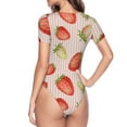 thumbnail image 4 of Balery Women'Sstrawberries Crew Neck Round Neck Short Sleeves Slim Fit Casual Basic Extender Bodysuit Daily Jumpsuit T Shirts-Large, 4 of 9