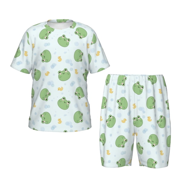 Balery Kawaii Frogs Conjunto de Pijama Infantil de Manga Corta con Estampado – Ropa de Dormir de Algodón Suave-4X-Large
