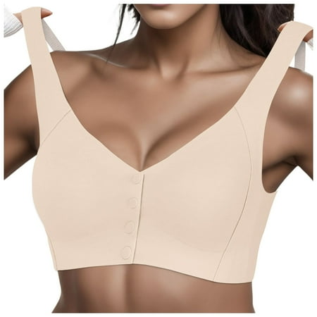 VMESZQFG Women s Button Front Closure Bra Seamless Full Coverage T-Back Plus Size Wireless Soft Comfy Racerback T-Shirt Everyday Support Bras Light Yellow