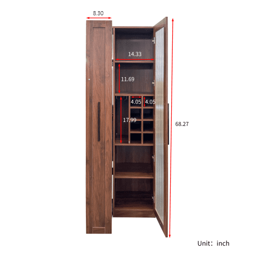 Mintazer 67.2" Tall Pull-Out Storage Pantry Cabinet with Glass Doors & Shelves, Farmhouse Storage Cabinet for Kitchen Bar Dining Room, Brown
