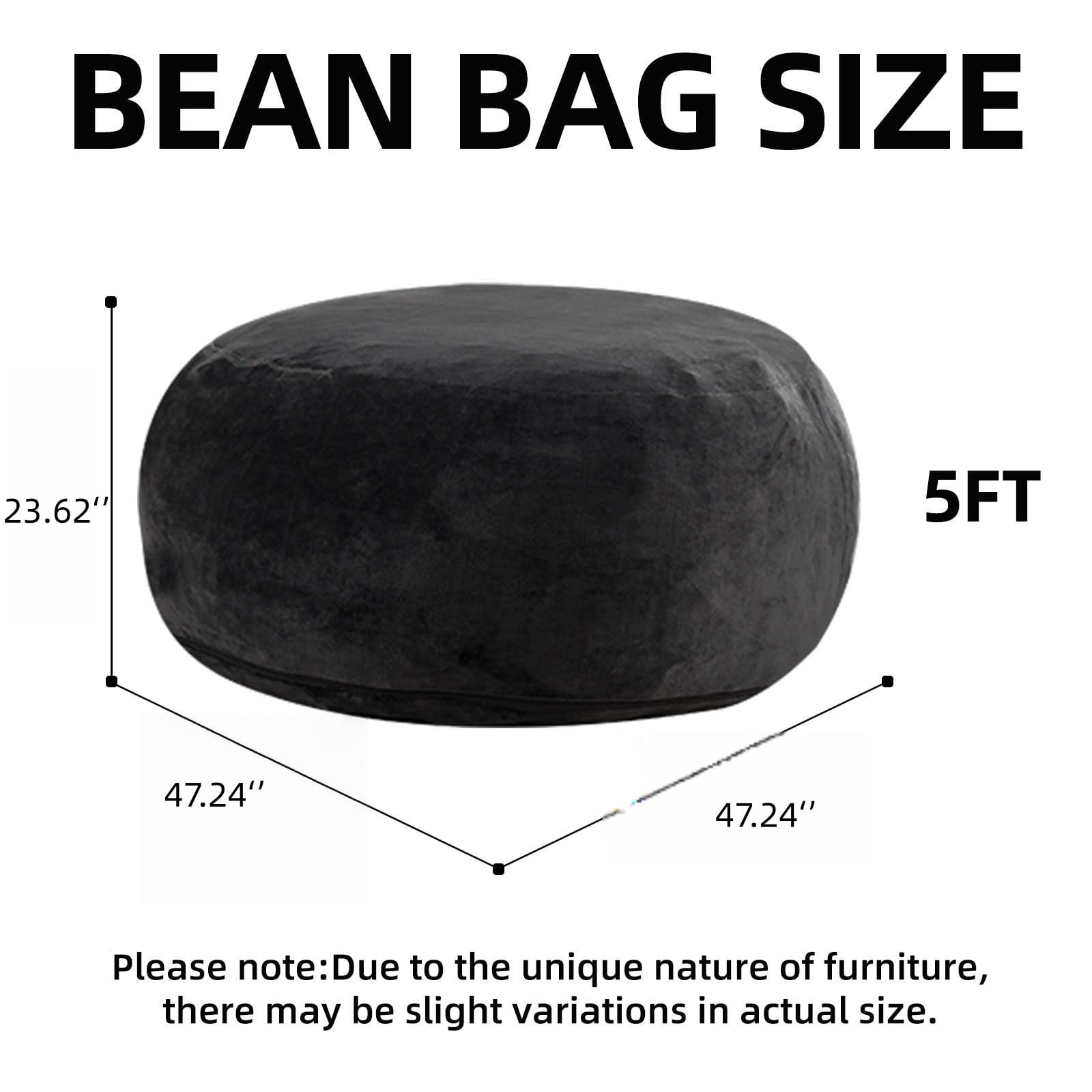 5FT Bean Bag Chair for Adults & Kids -Plush Lounger Memory Foam Lazy Round Sofa,Black