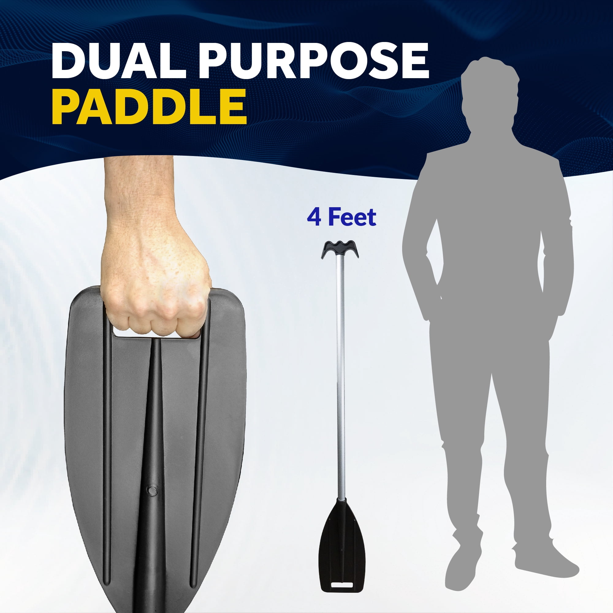 Five Oceans Canoe Paddle, 2-Pack Canoe Paddles and Boat Hook, Black, 4-Feet Long, Anodized Aluminum Shaft, Reinforced ABS Plastic Blade & Hook, Lightweight - FO1876-M2