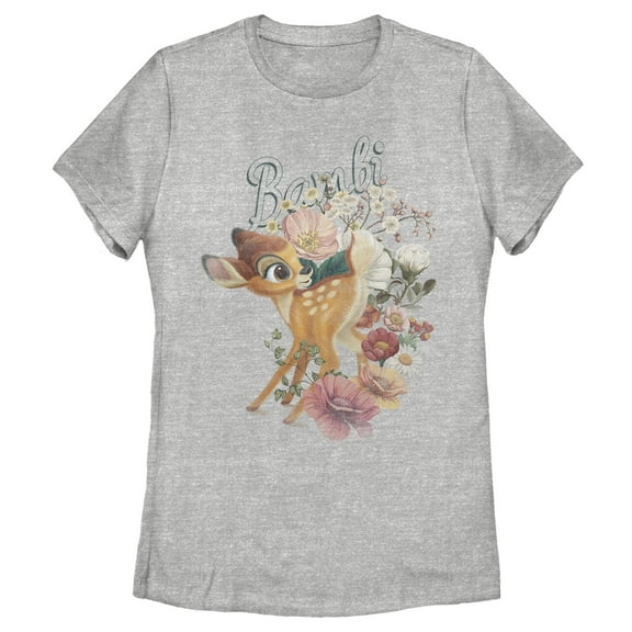 Women's Bambi Playing In Flower Fields Graphic Tee Athletic Heather X Large