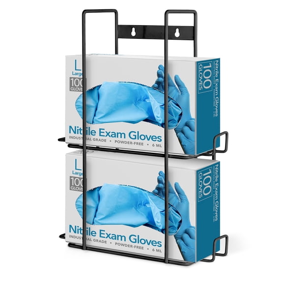 Stock Your Home (Black) Metal Double Gloves Dispenser Tissue Box Shelf, Glove Box Holder Wall Mount, For Kitchen, Cleaning Closet, Lab, Exam, Office