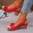 thumbnail image 4 of Women's Chunky High Block Heels Flowers Sandals 2026 Summer Casual Peep Open Toe Ankle Strap Hollow Out Platform Wedge Sandal Party Dress Wedding Dance Shoes, 4 of 5