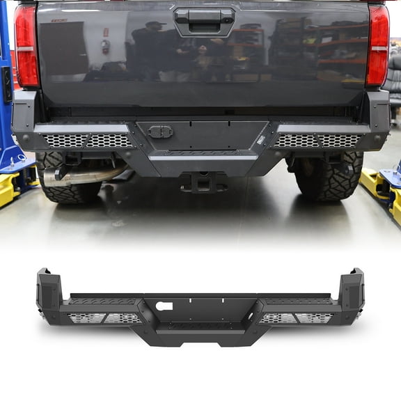 Heavy Duty Steel Rear Bumper Fit for 2024 2025 Toyota Tacoma,With Sensor Holes,D-Rings,Pod Light,Style 4
