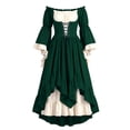 thumbnail image 5 of Women off Shoulder Renaissance Medieval Dress, Bell Long Sleeve Lace Up Corset Maxi Gown, Gothic Witch Cosplay Costume for Halloween Party Renaissance Fair Vintage themed Event Green S(S), 5 of 5