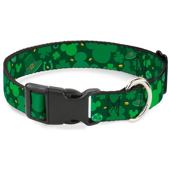 Disney Pet Collar, Dog Collar Plastic Buckle, St Patricks Day Mickey Collage Greens, 7 to 8.5 Inches 0.5 Inch Wide