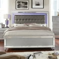 thumbnail image 2 of Contemporary Silver Headboard Tufted Leatherette Est King Size Bed 6pc Set Dresser Mirror 2x Nightstands Chest Bedroom Furniture, 2 of 9