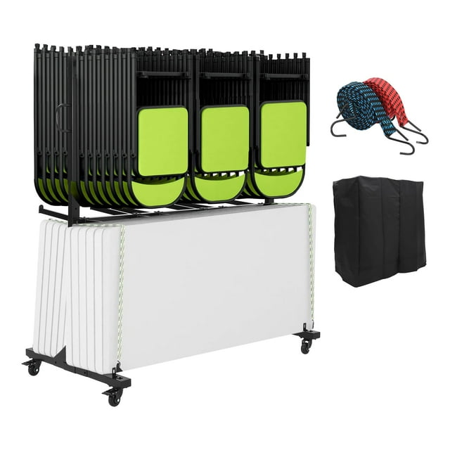 Yiwa Folding Chair Rack Foldable Chairs Cart Storage Dolly with Wheels and Holder, 800 LBS Capacity Includes Weatherproof Cover