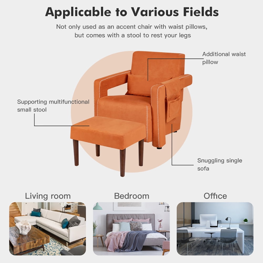 Finihen Accent Single Sofa Chair with Ottoman, Modern Berber Fleece Single Sofa Chair with Ottoman and Waist Pillow, for Living Room, Bedroom, Orange Finihen Accent Single Sofa Chair with Ottoman, Modern Berber Fleece Single Sofa Chair with Ottoman and Waist Pillow, for Living Room, Bedroom, Orange