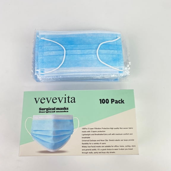 vevevita surgical mask, 100 packs of disposable protective masks, 3-layer masks for daily use by adults