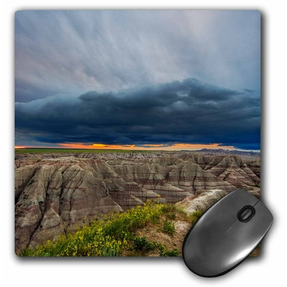 3dRose, Dramatic storm cloud at sunrise, Badlands National Park, South Dakota, MousePad