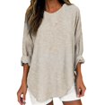 thumbnail image 2 of Pxiakgy Women's Striped Shirt Long Sleeve Notched Crew Neck Button Down Casual Blouse Tops Linen Shirts for Women 2025 Trendy Summer Long Sleeve Tops Dressy Casual Loose Boho Cute Blouses Yellow M, 2 of 4