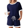 thumbnail image 2 of Gamivast Two Piece Sets for Women Summer Ribbed Knit Short Sleeve Tee & Shorts Outfits Contrast Trim Lounge Wear Casual Pajamas Soft Sporty, 2 of 5