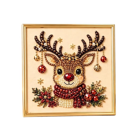 Christmas Pearl Diamond Painting Kit with Frame for Adults Round Pearl Beads, Framed Canvas, 7.87 × 7.87 in Size, Christmas Design, DIY Decorative Craft