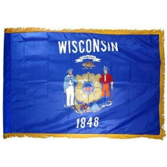 Annin Flagmakers  3 ft. x 5 ft. Indoor and Parade Colonial Nyl-Glo Wisconsin Flag with Fringe