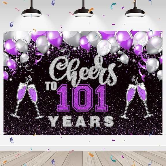 Cheers to 101 Years Backdrop 101st Birthday Photography Background Banner Cheers to 101st Anniversary Party Outdoor Indoor Banner Decorations Wall Decor