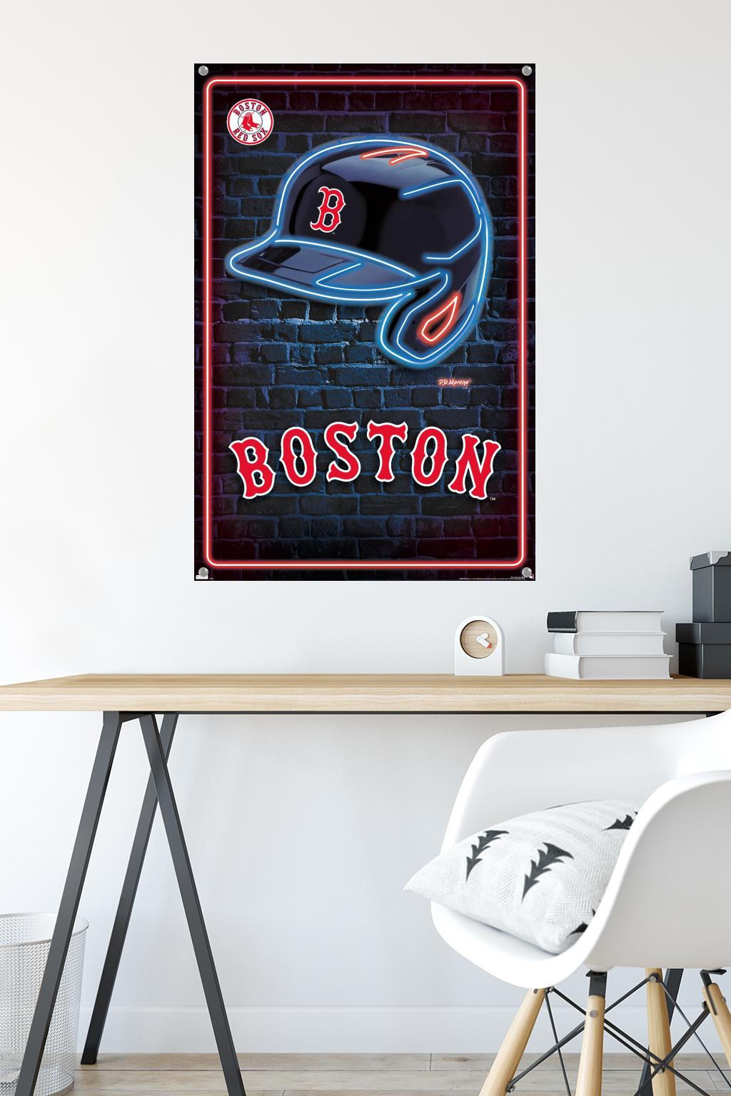 MLB Boston Red Sox - Neon Helmet 23 Wall Poster with Pushpins, 22.375" x 34"