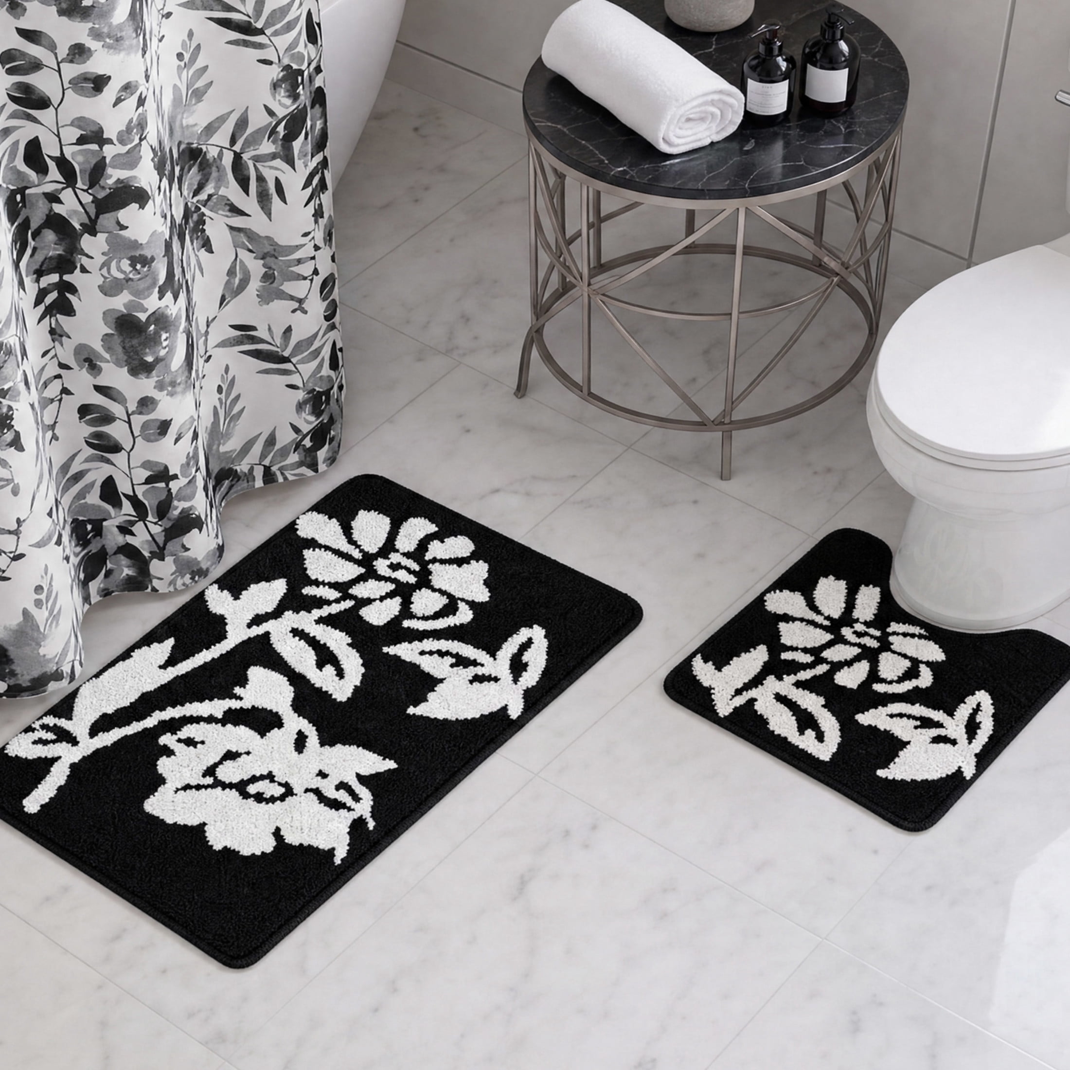 CHI Wynn Shower Curtain with Hooks and Rugs Modern Washable 72" W x 72" L 15-Piece Set