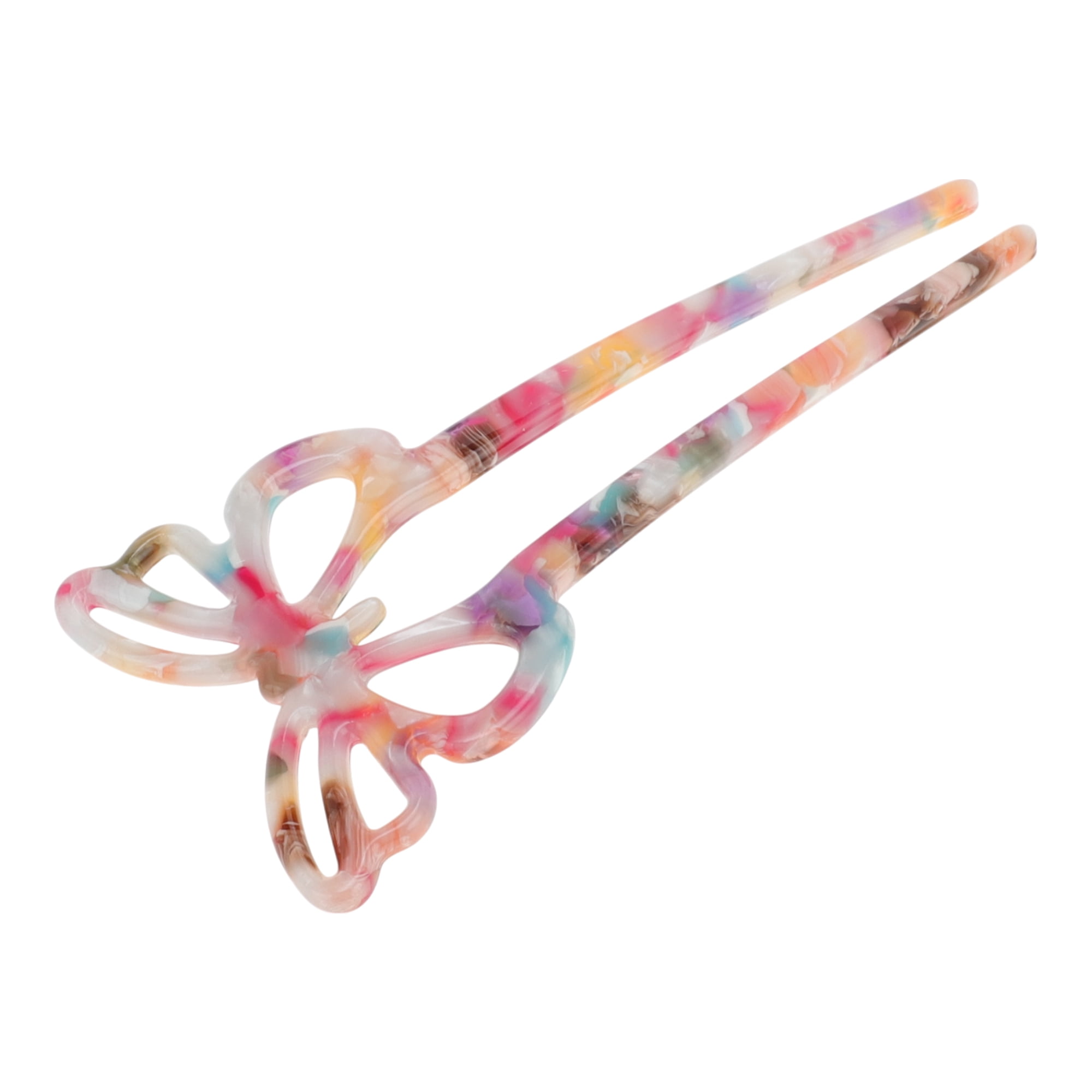 Unique Bargains Butterfly Hair Stick Fork Pins for Women 1 Pc Colorful Pink