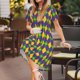 thumbnail image 3 of Easygdp Mardi Gras para Vestido Transpirable de Mujer, Vestido Suelto de Manga Corta con Pliegues y Bolsillos para el Verano, 3 of 6